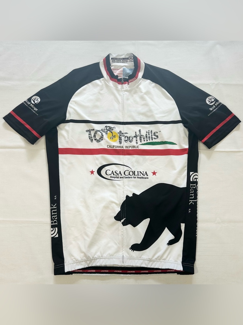 Jakroo Mens XL Tour de Foothills Cycling Jersey Zip Up S/S California Bear Flag